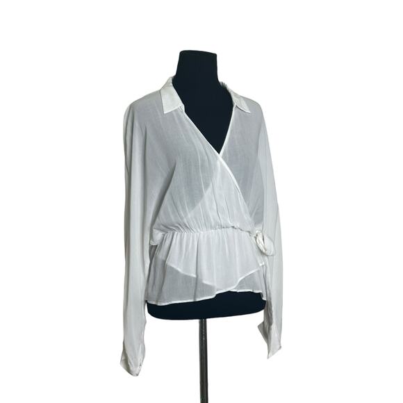 Zara white sheer long sleeves crossed front peplum blouse size small - Picture 12 of 12